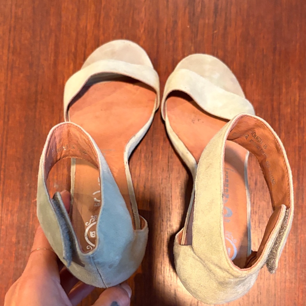 Jeffrey Campbell Mint/Light Sage Suede Open Toe Heels